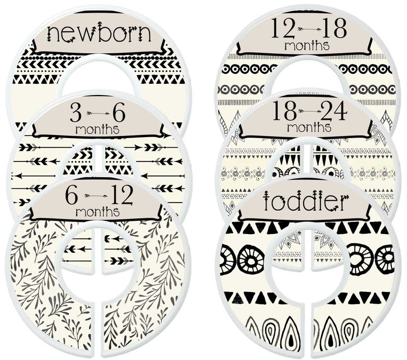 Mumsy Goose Nursery Closet Dividers Closet Organizers Baby Clothes Dividers Monochrome Boho - Image 1